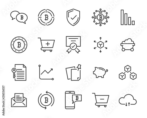 set of cryptocurrencty vector thin line icons
