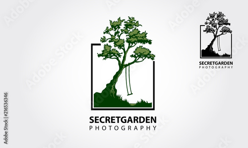 Secret Garden Photography Logo Template. Photo Nature is an images of camera and leaves around it lens.