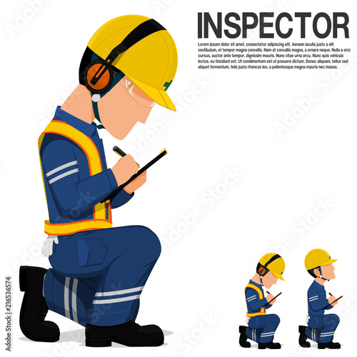 An inspector is writing on the writing pad