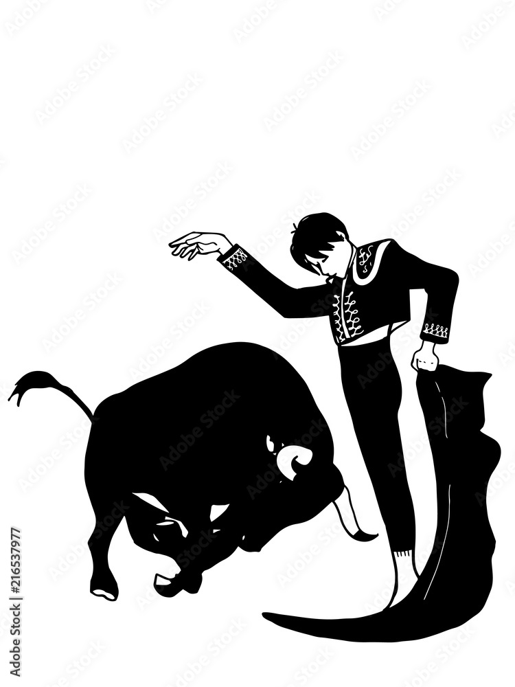 Cartoon Matador And Bull Bullfighter Black White Colors Stock cartoon-matador-and-bull-bullfighter-black-white-colors-stock