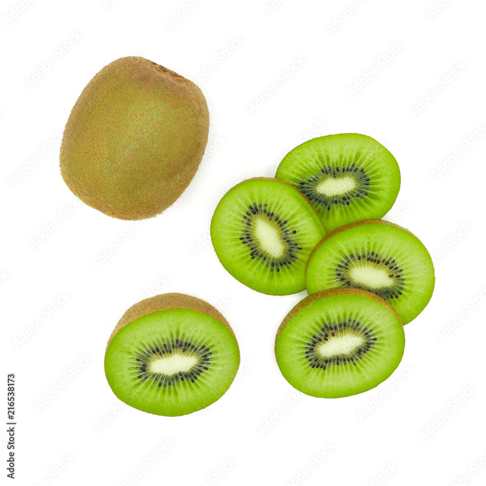 Fototapeta premium Slice of fresh juicy delicious and healthy kiwi fruit, isolated on white background.