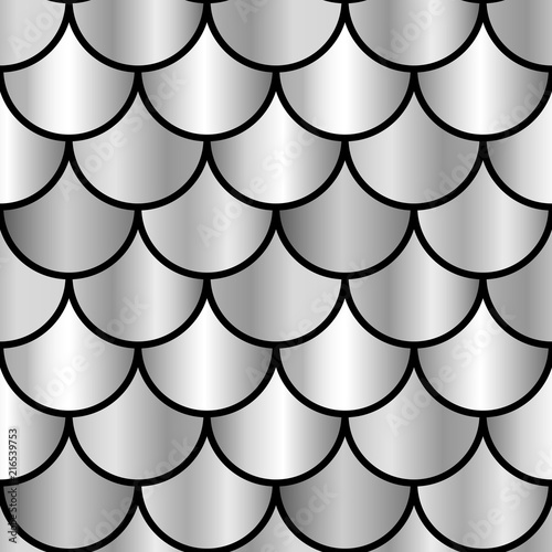 Monochrome silver shiny scales seamless pattern
