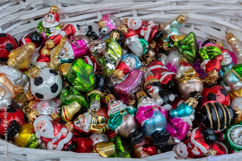 basket with colorful Christmas Toys