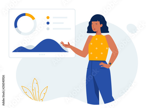 Person and diagrams. Hero illustration concept for website.