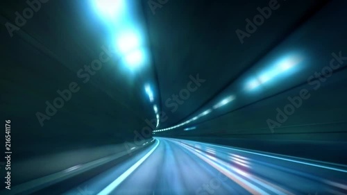 Car POV shot : Blurred motion tunnel. Shot from a slow moving car