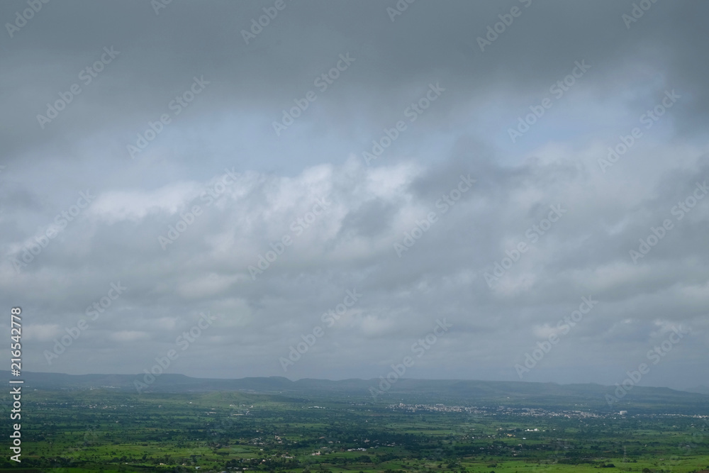 Lush green monsoon nature landscape mountains, hills, Purandar, Pune, Maharashtra, India 
