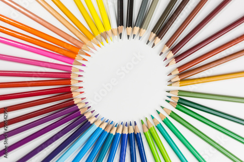 circle of colorful pencils for drawing