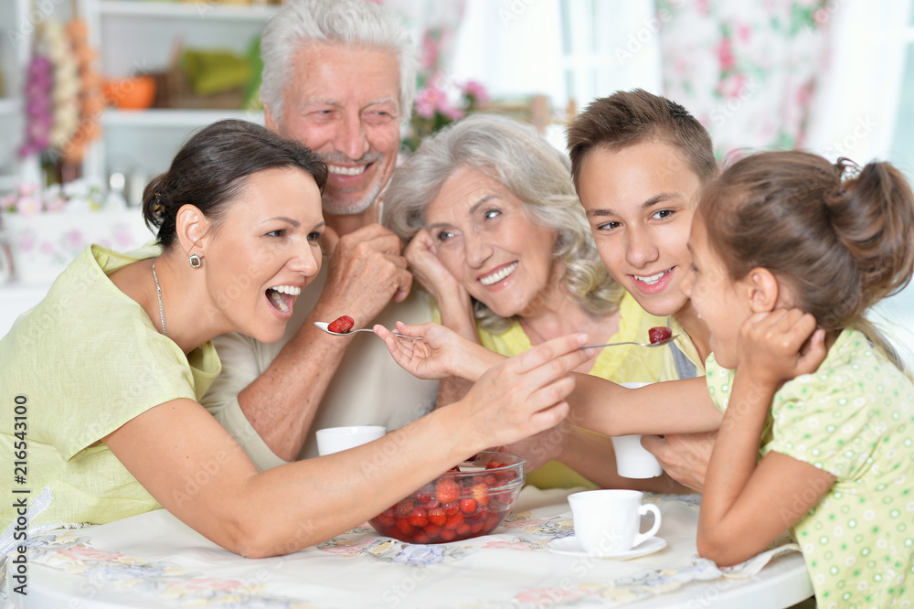 Fototapeta premium Big happy family eating