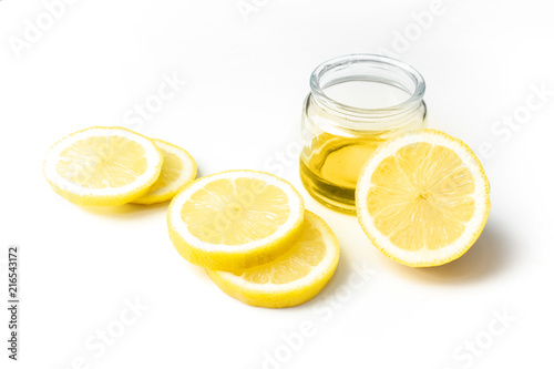 lemon fruit juice extract for cosmeti beauty spa concept on white background