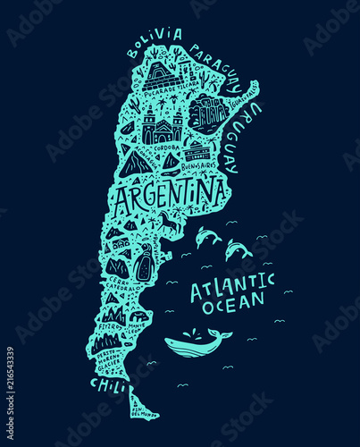 Fotografie, Obraz Argentinian Cartoon Map
