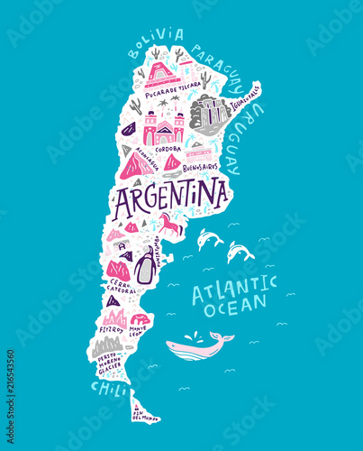 Fototapeta The cartoon map of Argentina