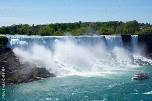 NIAGARA FALLS  ONTARIO  CANADA - MAY 20th 2018  View of the American Falls is the second-largest of the three waterfalls that together are known as Niagara Falls on the Niagara River along the Canada