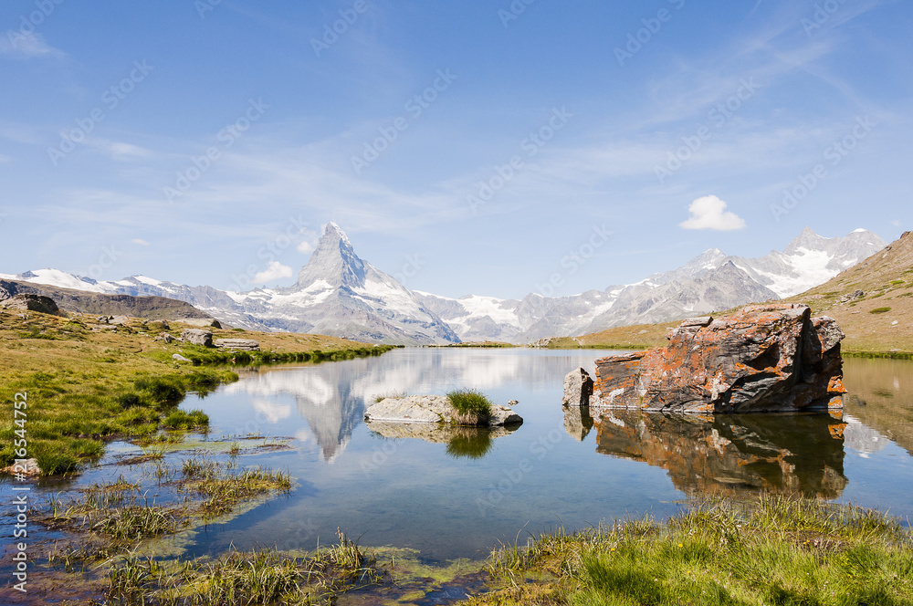 Zermatt, Stellisee, Bergsee, Spiegelung, Matterhorn, Wallis, Alpen, Schweizer Berge, Wanderweg, Blauherd, Sunnegga, Sommer, Schweiz