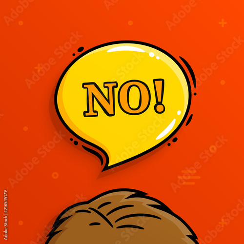 Say No. Banner, speech bubble with human head which rejects. Vector.