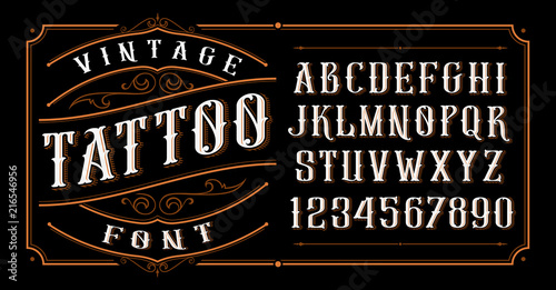 Vintage Tattoo Font. photo