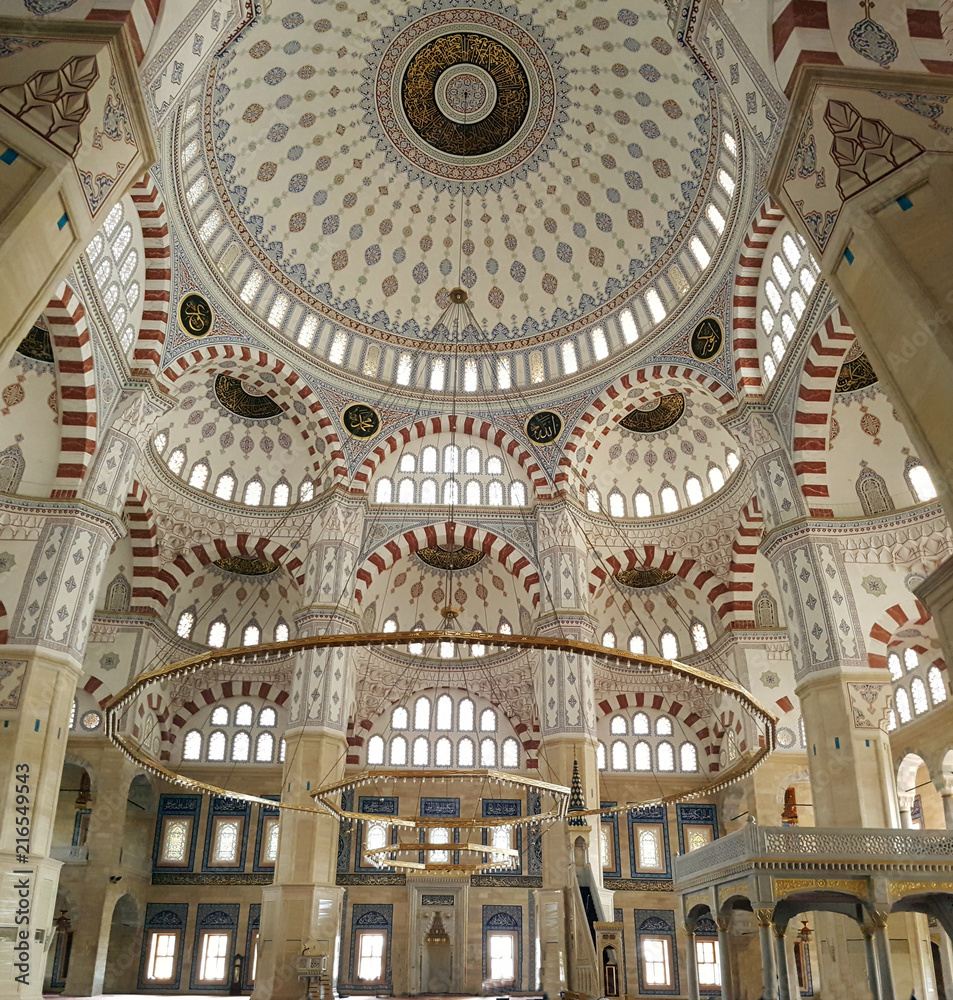 Adana, Turkey - June 15, 2018. Images from inside the mosque. Adana Merkez Sabanci Cami. Adana - Turkey