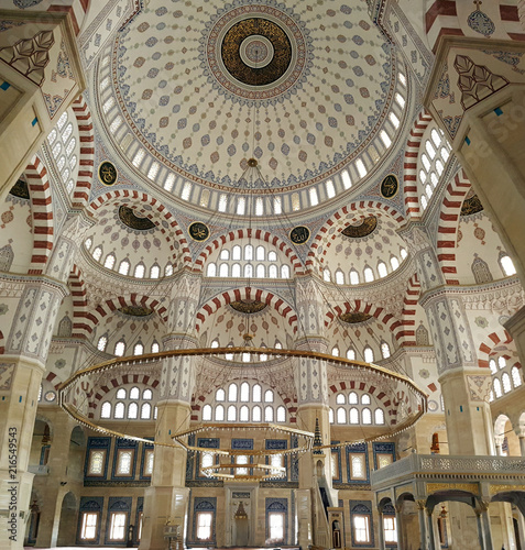 Adana, Turkey - June 15, 2018. Images from inside the mosque. Adana Merkez Sabanci Cami. Adana - Turkey