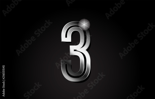silver metal number 3 logo icon design