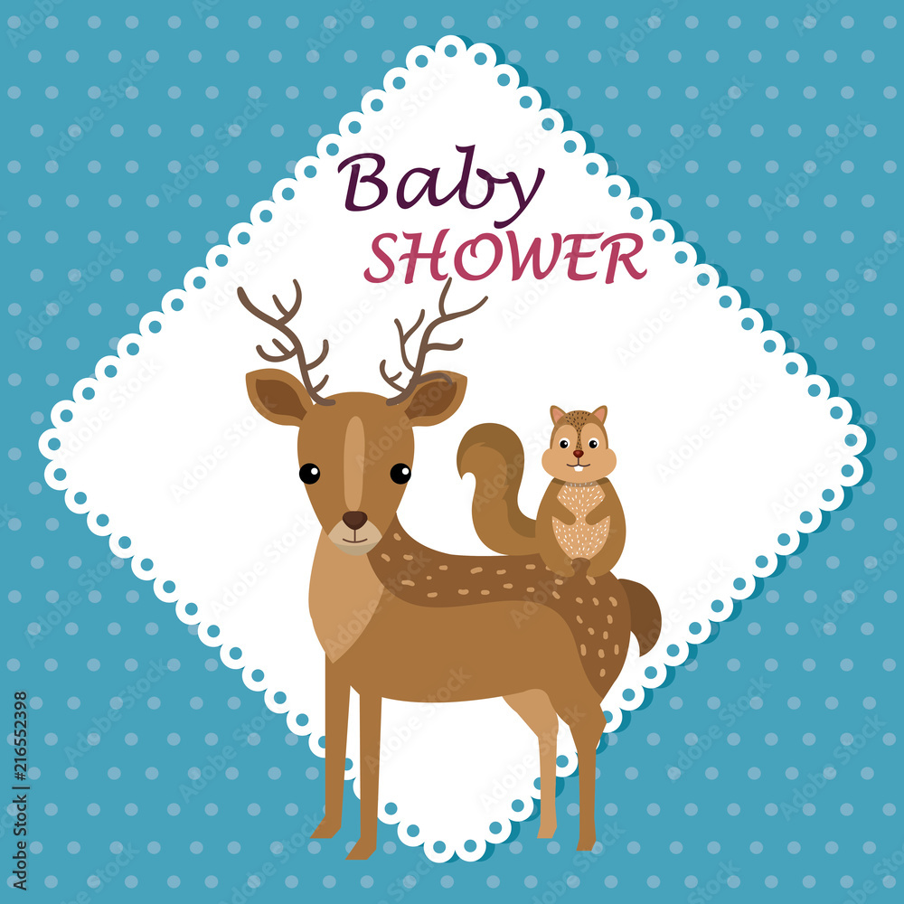 baby shower card with cute reindeer and chipmunk