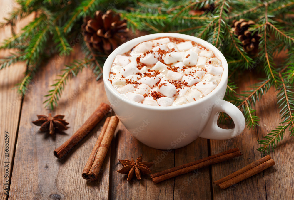 Christmas drink. Cup of hot cocoa with marshmallows Christmas drink. Cup of hot cocoa with marshmallows