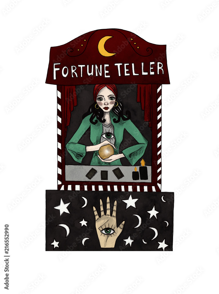 Fortune teller. Watercolor illustration on white isolated background