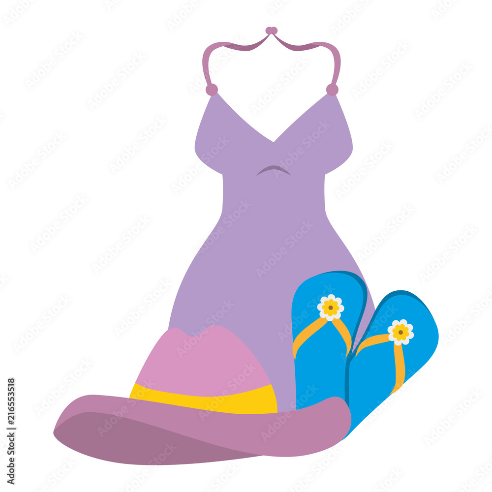 swimsuit female clothes with hat and sandals swimsuit female clothes with hat and sandals