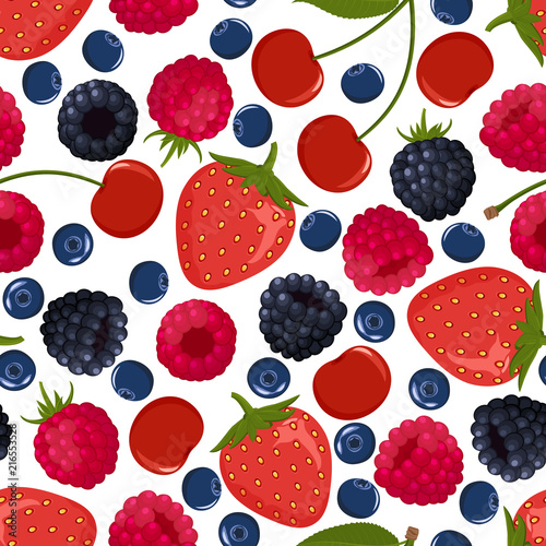 Seamless pattern from falling ripe berries