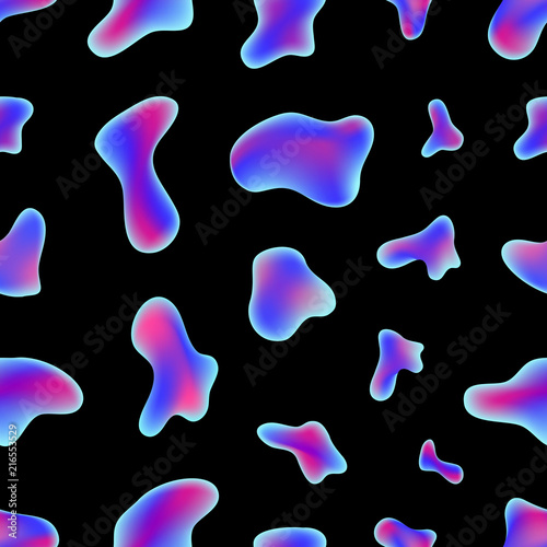 Vector realistic isolated seamless pattern with liquid and fluid lava lamp shapes for decoration and covering on the dark background.