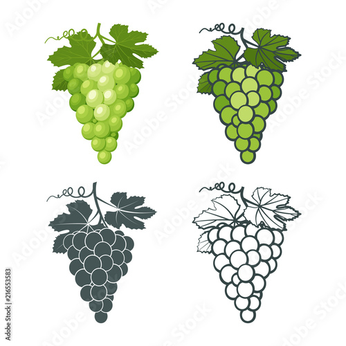 Set of grape icons with leaves