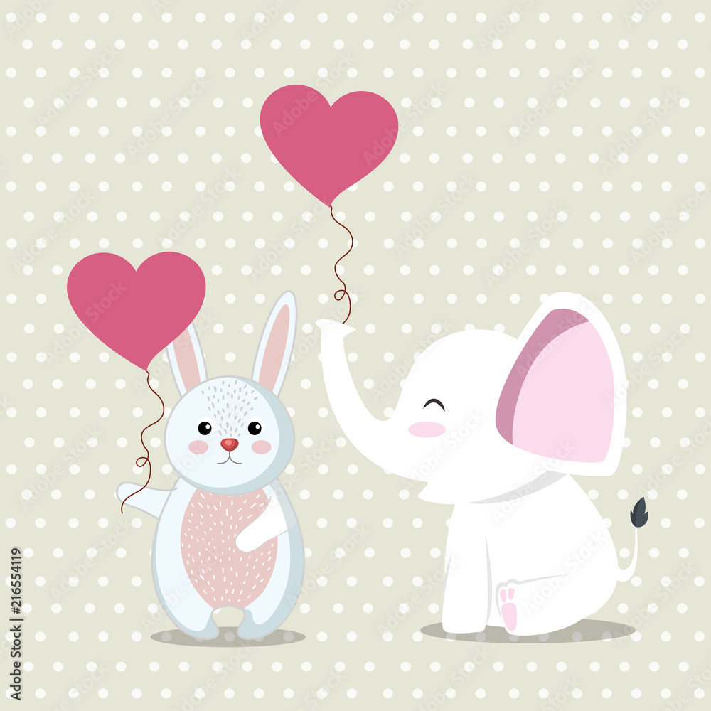 cute rabbit and helephant animal characters