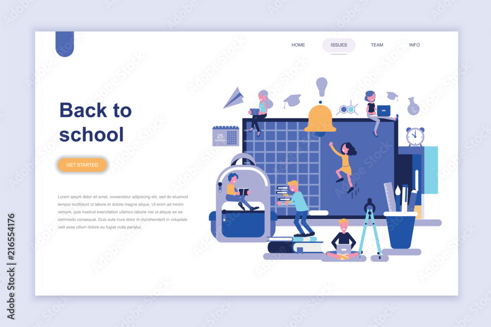 Landing page template of back to school modern flat design concept. Learning and people concept. Conceptual flat vector illustration for web page, website and mobile website.