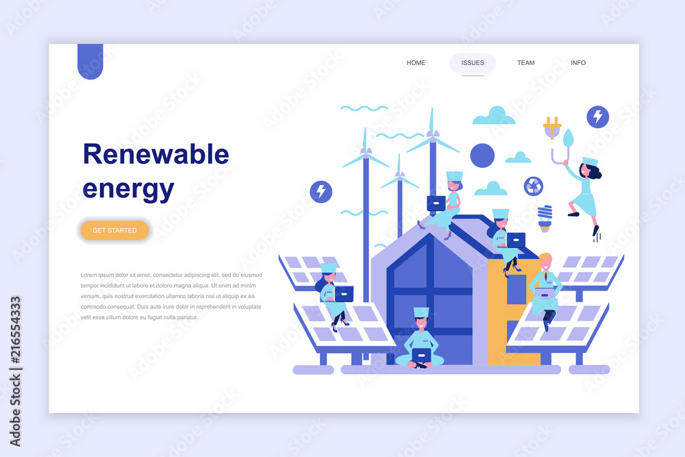 Landing page template of renewable energy modern flat design concept. Learning and people concept. Conceptual flat vector illustration for web page, website and mobile website.