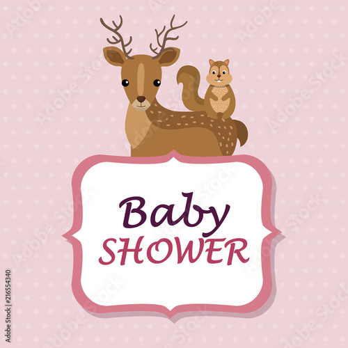 baby shower card with cute reindeer and chipmunk