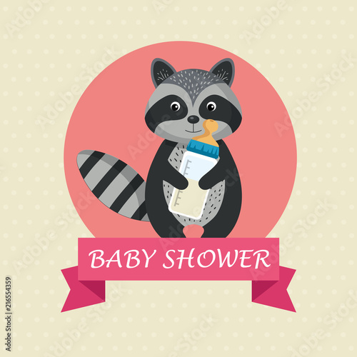 Fototapeta Naklejka Na Ścianę i Meble -  baby shower card with cute raccoon