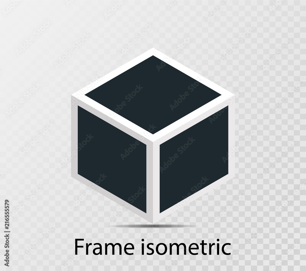 Rotational concept isometric cube with retro photo frame, double isolated object on transparent background with shadow. 3D design. Vector illustration Rotational concept isometric cube with retro photo frame, double isolated object on transparent background with shadow. 3D design. Vector illustration