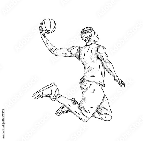 Basketball player in a jump with the ball in his hands. Outdoor sports. Vector illustration