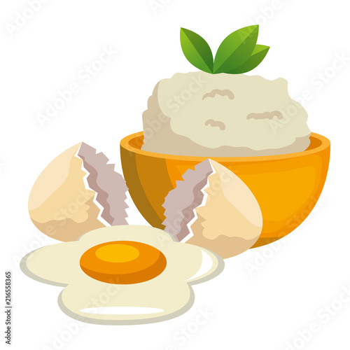 kitchen bowl with mashed potatoes and egg broken