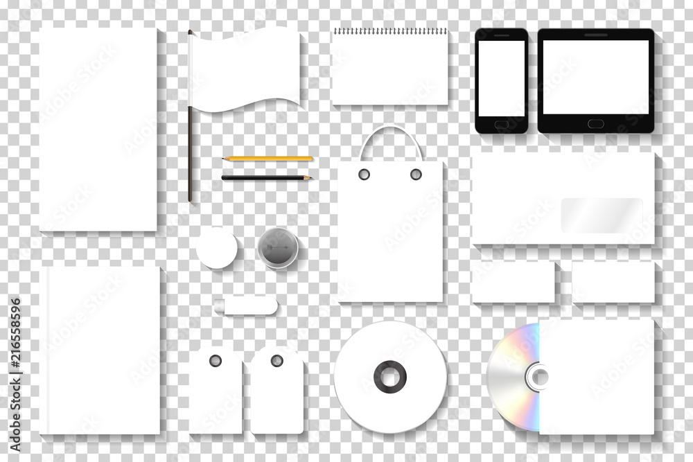 Vector realistic isolated branding stationery mock up template for advertising and corporate identity design on the transparent background. Vector realistic isolated branding stationery mock up template for advertising and corporate identity design on the transparent background.