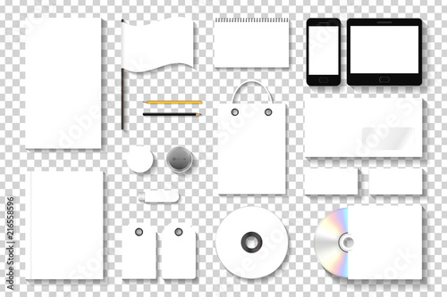Vector realistic isolated branding stationery mock up template for advertising and corporate identity design on the transparent background.