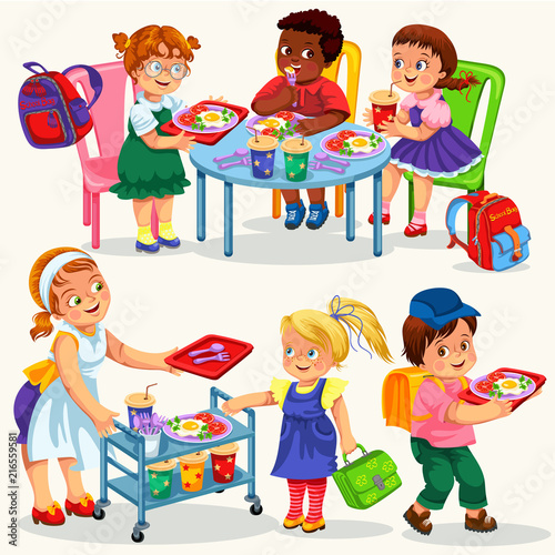 Schoolchildren having lunch