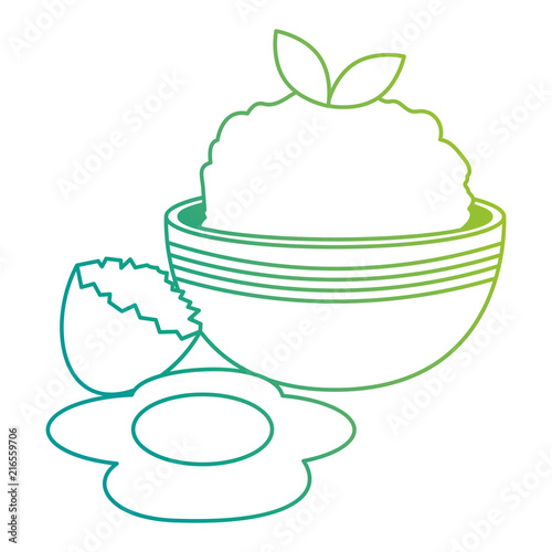kitchen bowl with mashed potatoes and egg broken
