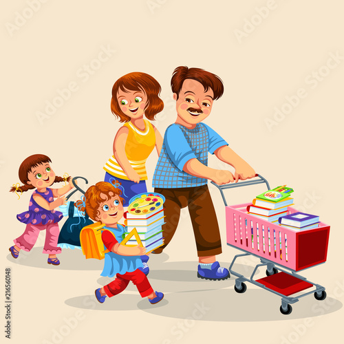 Happy family making purchases together poster