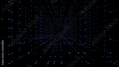 Fototapeta Naklejka Na Ścianę i Meble -  Abstract particles and threads move in a chaotic direction