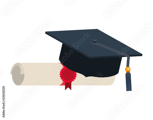 hat graduation with diploma vector illustration design