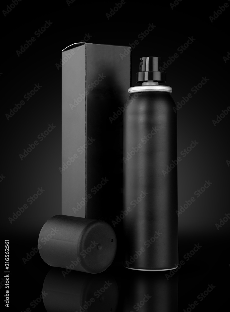 Black Deodorant Spray Can and Box for Mockups