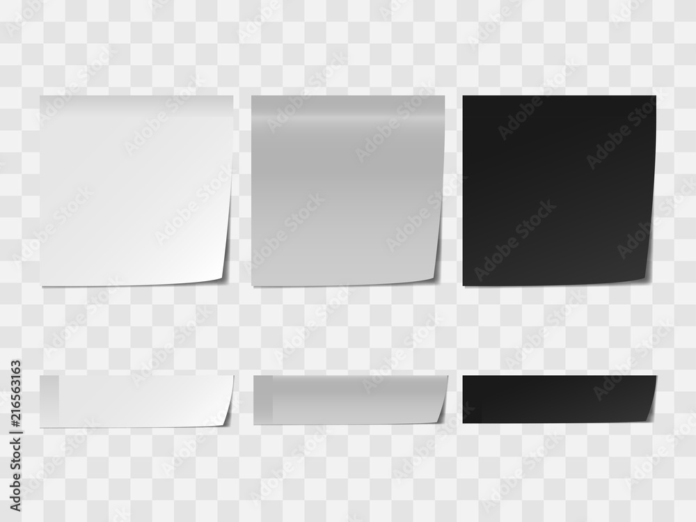 Vector realistic white and black memo sticker mock up isolated on
