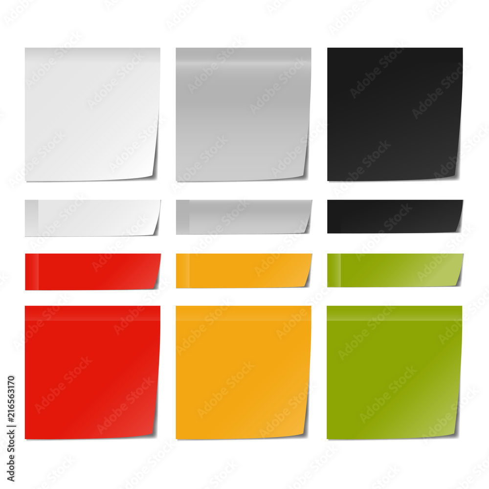 Vector realistic white and black, and color square memo ...