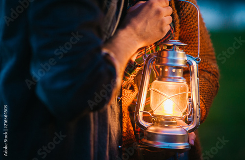 Bright lamp in the dark forest