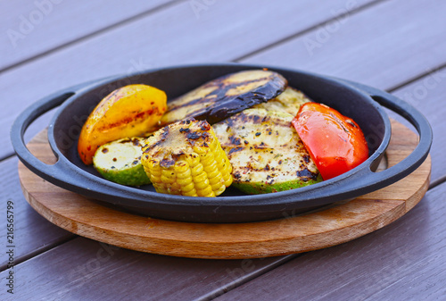 grilled vegetables on iron plate