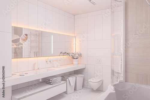 3d illustration Interior design of a modern bathroom without textures